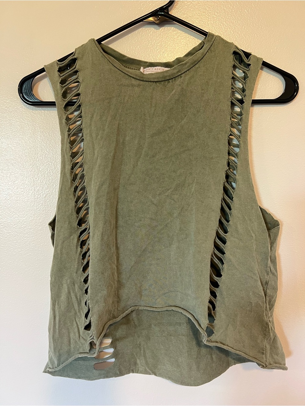 Olive Green Distressed Sleeveless Top